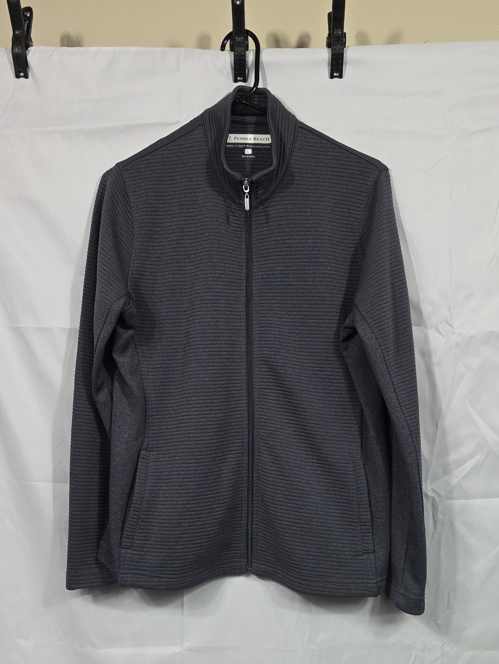 Pebble Beach Dark Charcoal Ribbed Full-Zip Jacket Dry Luxe Womens Large (W496)